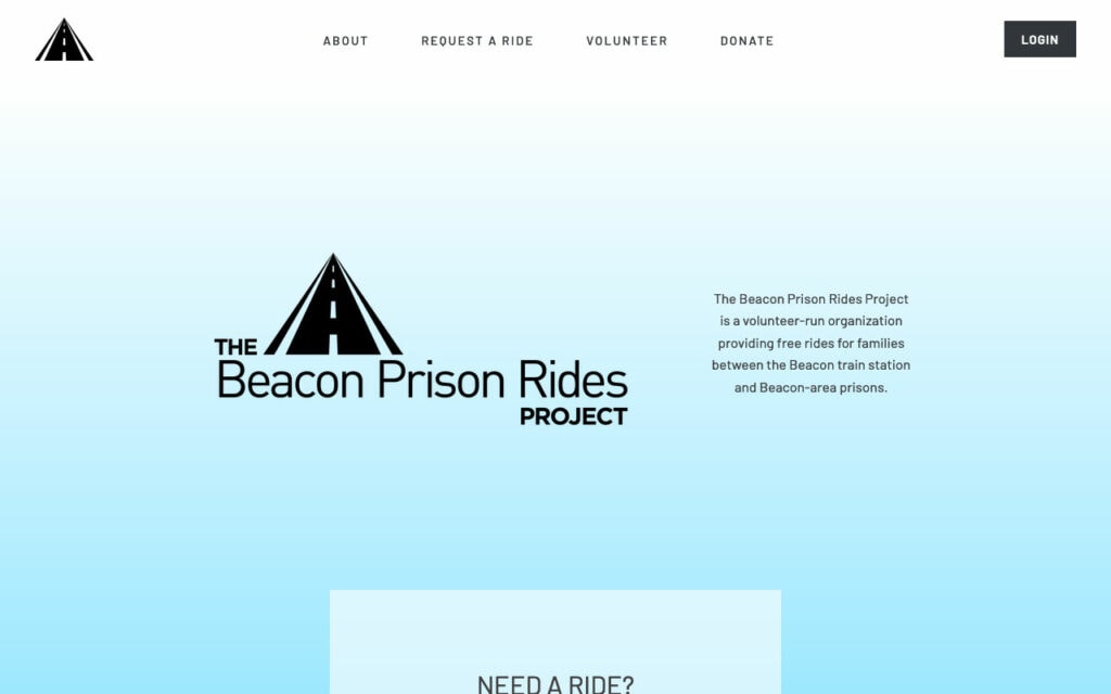 The home page of the Beacon Prison Rides Project, which includes a brief description of the project along with information about how to get a ride.